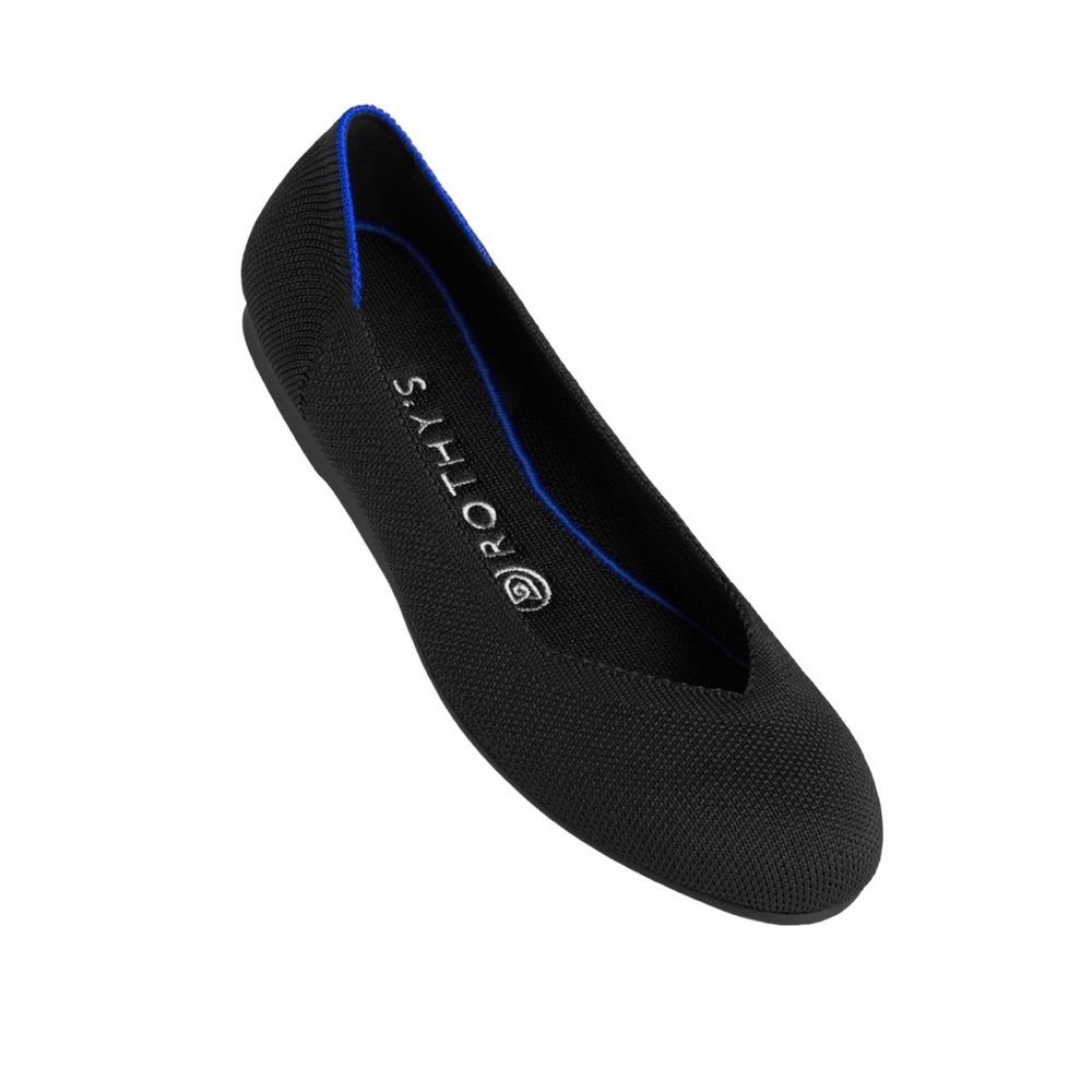 Rothy's Black Flats with Blue Trim